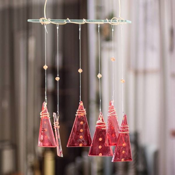 Alternate image for Recycled Glass Red Geometric Windchime Crafted in Costa Rica Red Illusion