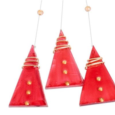 Alternate image for Recycled Glass Red Geometric Windchime Crafted in Costa Rica Red Illusion