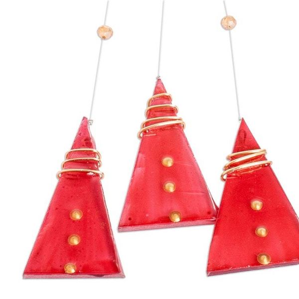 Alternate image for Recycled Glass Red Geometric Windchime Crafted in Costa Rica Red Illusion