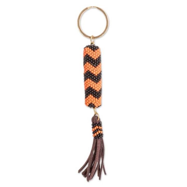 Alternate image for Beaded Leather Keychain and Bag Charm Handmade in Guatemala Energizing Sunset