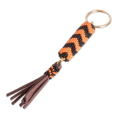 Alternate image for Beaded Leather Keychain and Bag Charm Handmade in Guatemala Energizing Sunset