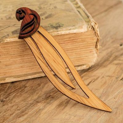 Alternate image for Macaw-Themed Leafy Teak and Mora Wood Bookmark Intellectual Macaw