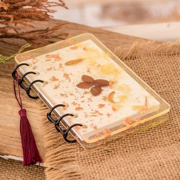 Alternate image for Handcrafted Leafy Resin Journal with Burgundy Tassel Evening Forest