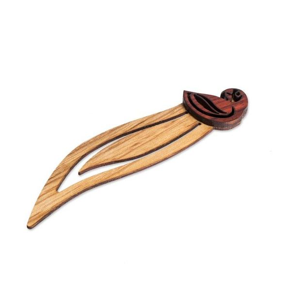 Alternate image for Macaw-Themed Leafy Teak and Mora Wood Bookmark Intellectual Macaw