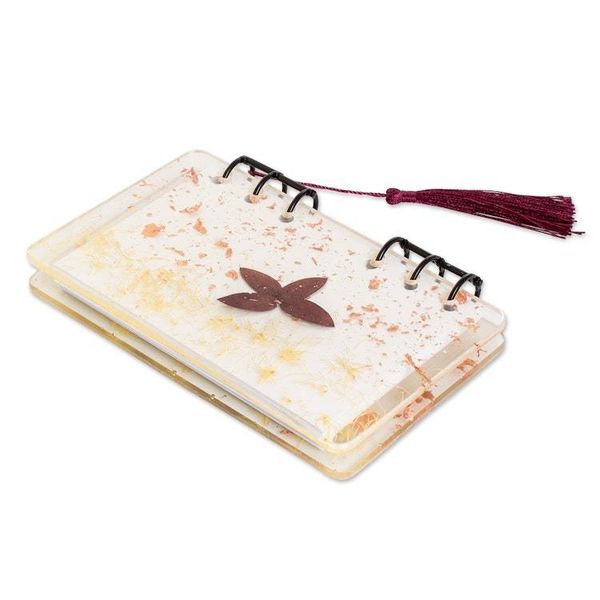 Alternate image for Handcrafted Leafy Resin Journal with Burgundy Tassel Evening Forest