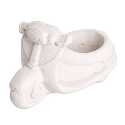 Alternate image for Handcrafted Whimsical Classic Scooter Cement Flower Pot Evergreen Scooter