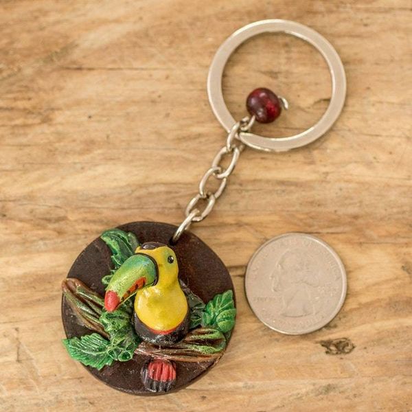 Alternate image for Handmade Painted Pinewood and Cold Porcelain Toucan Keychain The Little Toucan