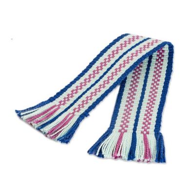 Alternate image for Handwoven Blue and Pink Fringed Cotton Bookmark Sweet Letters