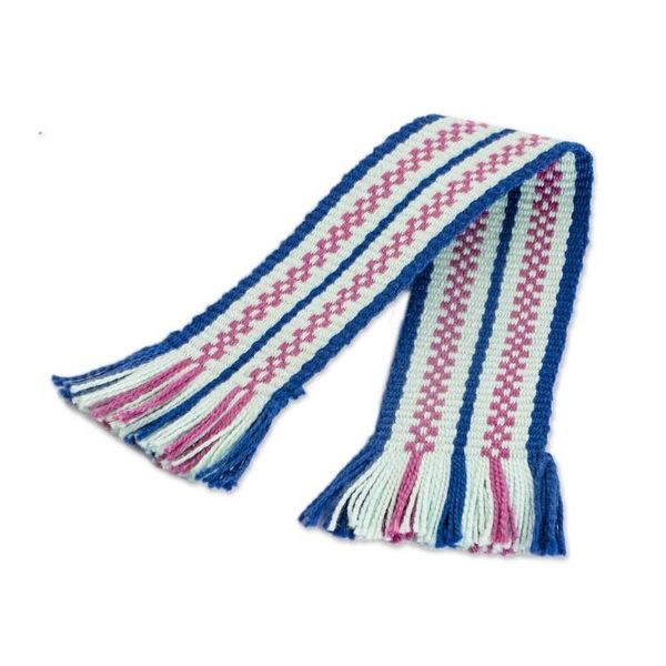 Alternate image for Handwoven Blue and Pink Fringed Cotton Bookmark Sweet Letters