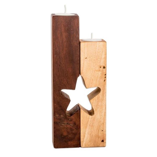 Alternate image for Set of 2 Star-Themed Wood Tealight Candleholders Star of Unity