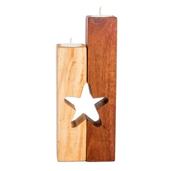 Alternate image for Set of 2 Star-Themed Wood Tealight Candleholders Star of Unity