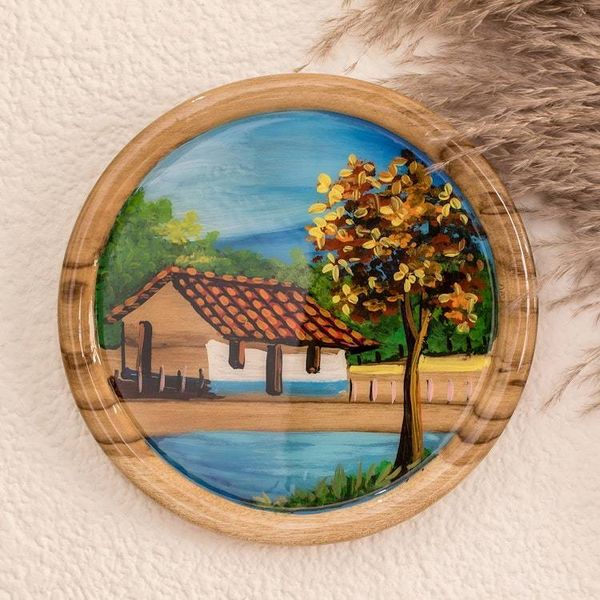 Alternate image for Handcrafted Cedar Wood Decorative Plate with Classic Scene Landscape of My Land