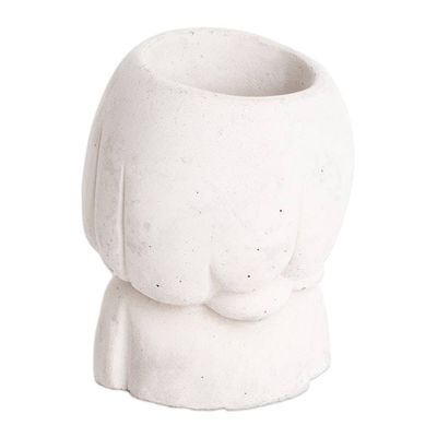 Alternate image for Handcrafted Whimsical Girl and Cat Cement Flower Pot Love Tenderness
