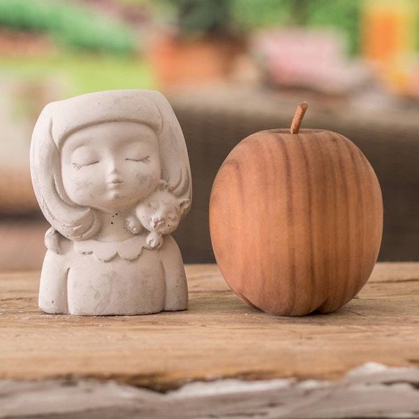 Alternate image for Handcrafted Whimsical Girl and Cat Cement Flower Pot Love Tenderness