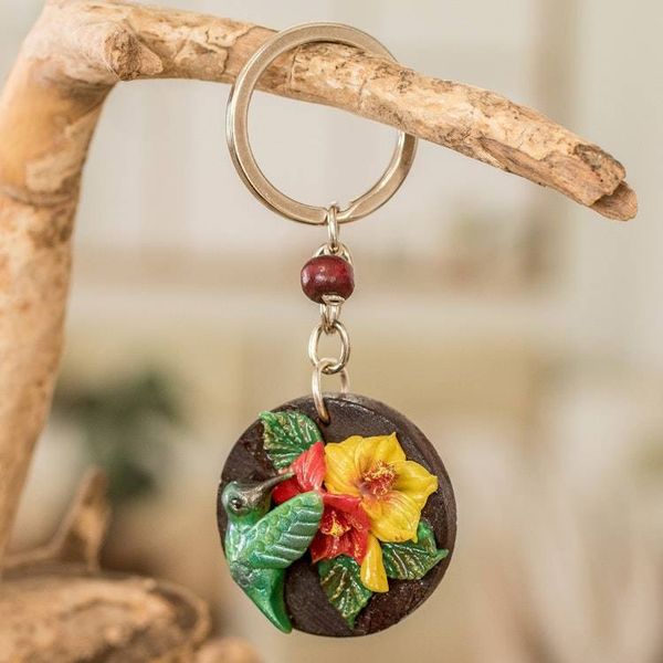 Alternate image for Painted Pinewood and Cold Porcelain Hummingbird Keychain The Little Hummingbird