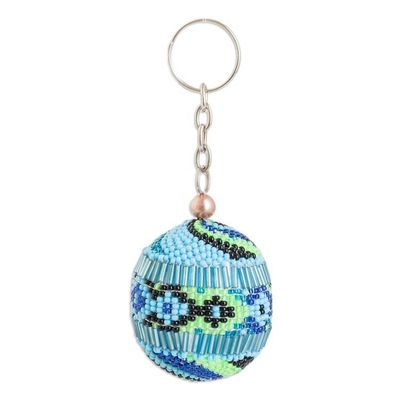 Alternate image for Handmade Beaded Keychain and Bag Charm in Blue Green Black Blue Sphere