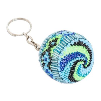 Alternate image for Handmade Beaded Keychain and Bag Charm in Blue Green Black Blue Sphere