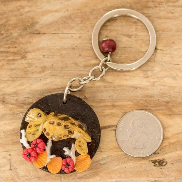 Alternate image for Handmade Painted Pinewood and Cold Porcelain Turtle Keychain The Little Turtle