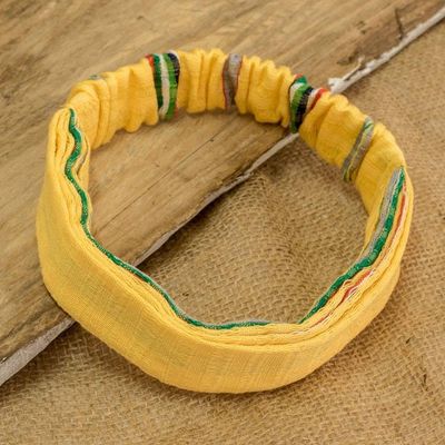 Alternate image for Handcrafted Yellow Cotton Headband with Vibrant Stripes Goldenrod Wish