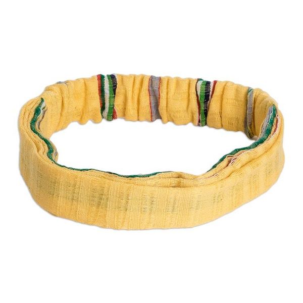Alternate image for Handcrafted Yellow Cotton Headband with Vibrant Stripes Goldenrod Wish