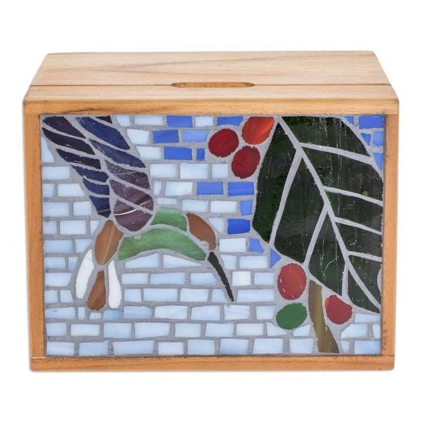 Alternate image for Handcrafted Hummingbird Mosaic Teak Wood Decorative Box Mosaically Harmonious