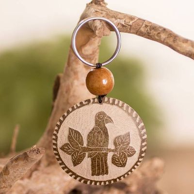 Alternate image for Bird Keychain Hand-Carved in Dried Calabash Gourd with Bead Exotic Bird