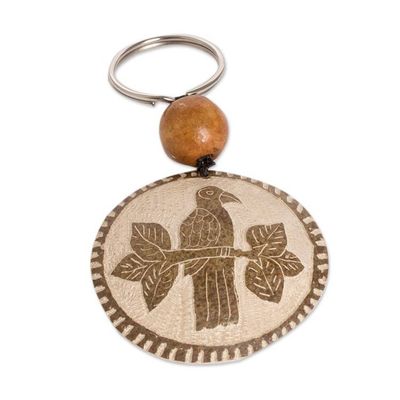 Alternate image for Bird Keychain Hand-Carved in Dried Calabash Gourd with Bead Exotic Bird