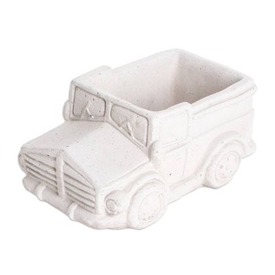 Alternate image for Handcrafted Whimsical Classic Truck Cement Flower Pot Evergreen Truck