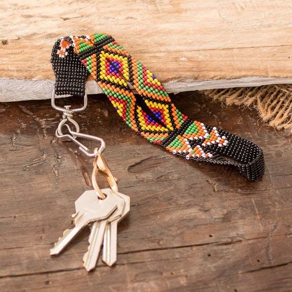 Alternate image for Handcrafted Geometric Colorful Glass Beaded Keychain Key to Culture