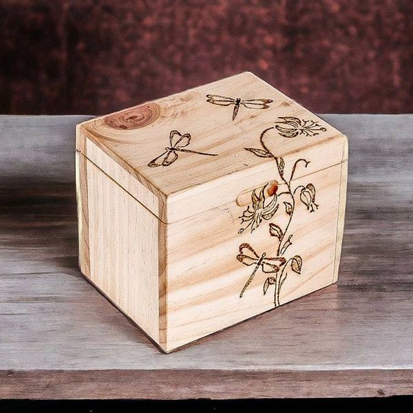 Alternate image for Carved Floral and Dragonfly-Themed Pinewood Decorative Box Dragonfly Traces