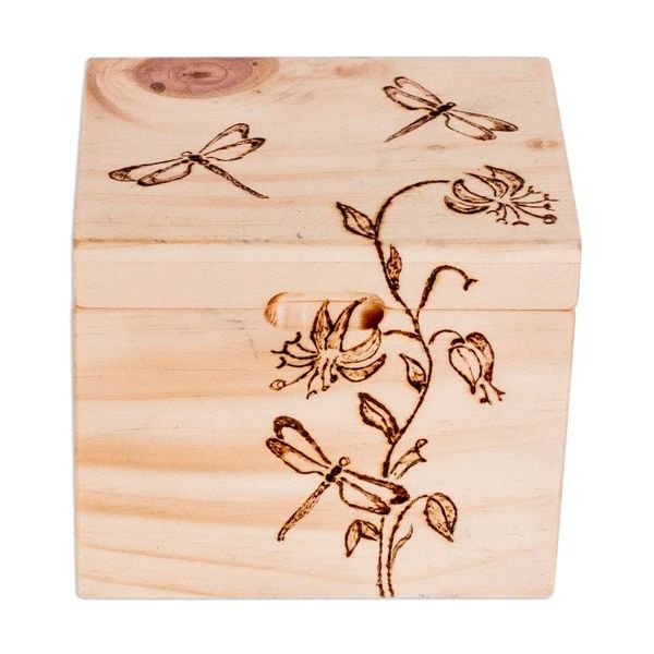 Alternate image for Carved Floral and Dragonfly-Themed Pinewood Decorative Box Dragonfly Traces
