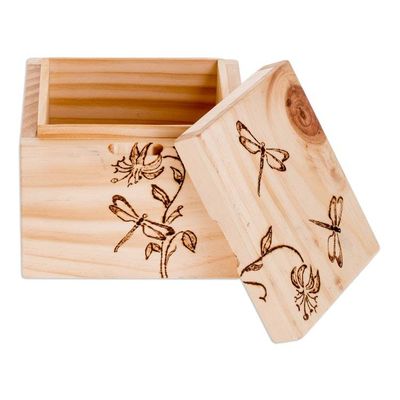 Alternate image for Carved Floral and Dragonfly-Themed Pinewood Decorative Box Dragonfly Traces