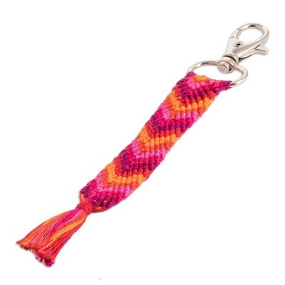 Alternate image for Macrame Chevron Keychain Bag Charm in Orange and Pink Hues Forest Fruits
