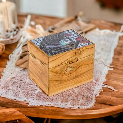 Alternate image for Hummingbird-Themed Mosaic Teak Wood Decorative Box Mosaically Charming