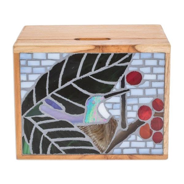 Alternate image for Hummingbird-Themed Mosaic Teak Wood Decorative Box Mosaically Charming