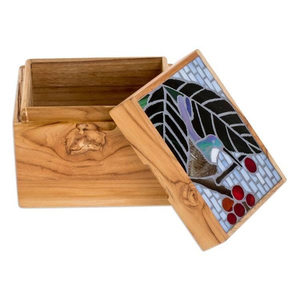 Alternate image for Hummingbird-Themed Mosaic Teak Wood Decorative Box Mosaically Charming