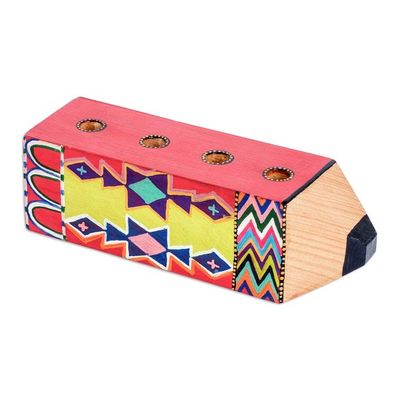 Alternate image for Traditional Guatemalan-Made Pen Holder in a Lacquered Finish Folk Words