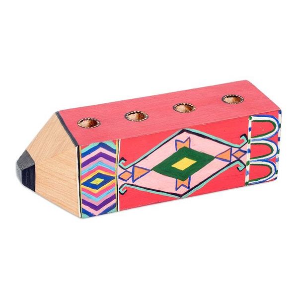 Alternate image for Traditional Guatemalan-Made Pen Holder in a Lacquered Finish Folk Words
