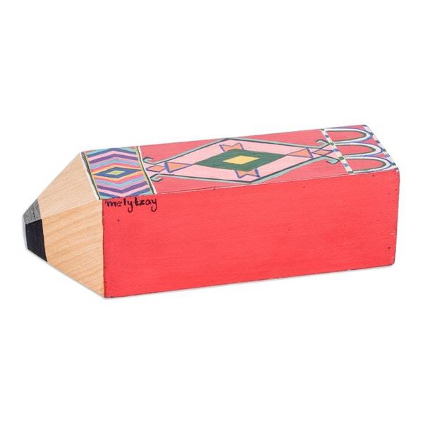 Alternate image for Traditional Guatemalan-Made Pen Holder in a Lacquered Finish Folk Words