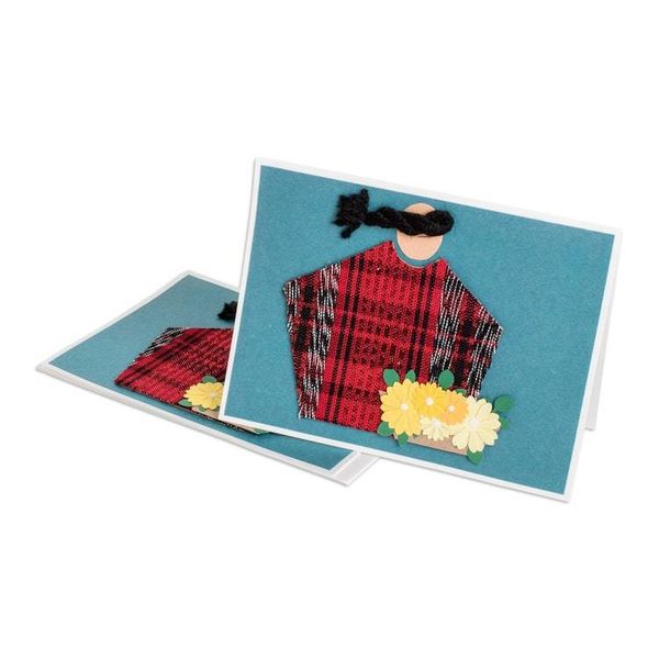 Alternate image for Pair of Blue Greeting Cards with Hand-Woven Cotton Accents Maya Beauty