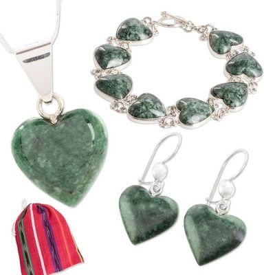 Primary image for 3-Piece Heart-Themed Jade Silver Curated Jewelry Gift Set Heart Connection