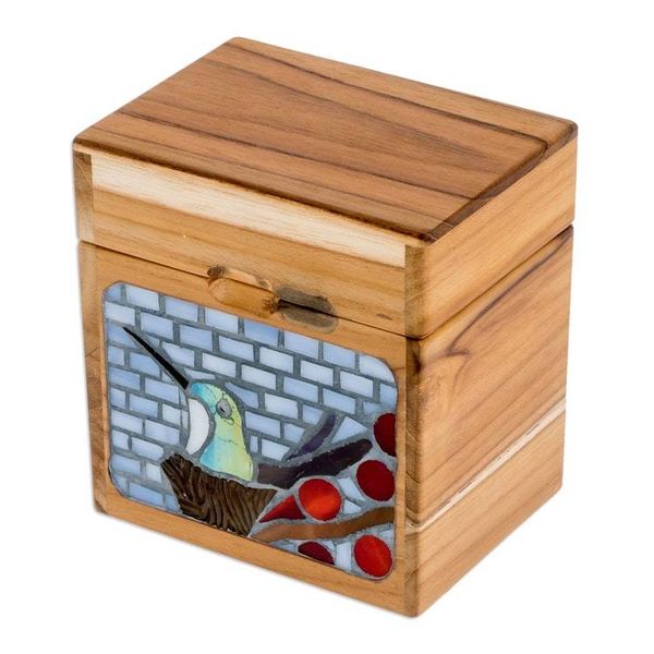 Alternate image for Handcrafted Hummingbird Mosaic Decorative Box in Bright Hues Harmonious Secrets