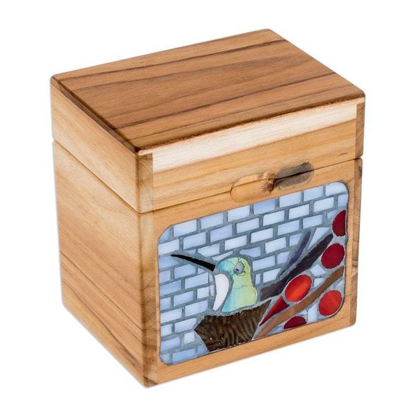 Alternate image for Handcrafted Hummingbird Mosaic Decorative Box in Bright Hues Harmonious Secrets
