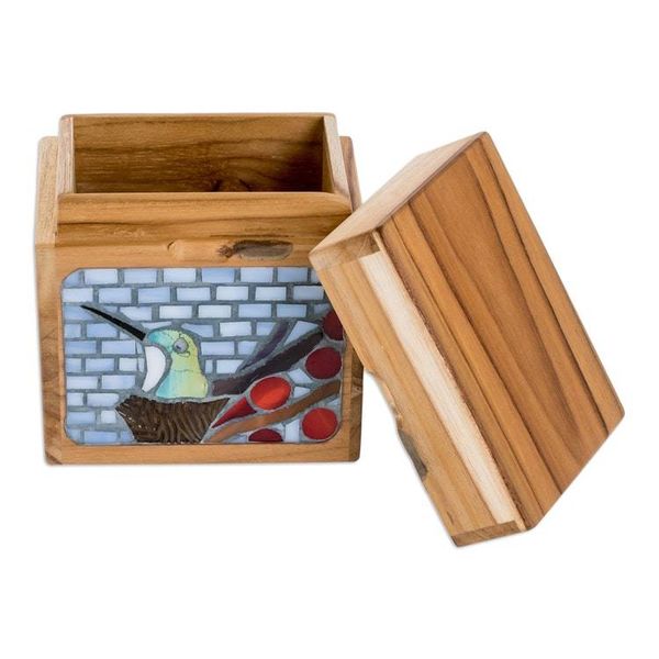 Alternate image for Handcrafted Hummingbird Mosaic Decorative Box in Bright Hues Harmonious Secrets