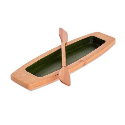 Alternate image for Hand-Carved Painted Green Cedarwood Boat Catchall Harmonious Journey