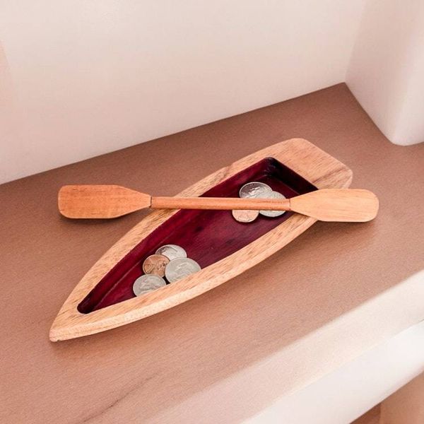 Alternate image for Hand-Carved Canoe-Shaped Cedarwood Catchall in Red These Lovely Rivers