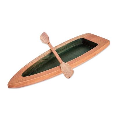Alternate image for Hand-Carved Green Cedarwood Boat Catchall from Costa Rica Adventure in the Green River