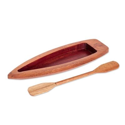 Alternate image for Hand-Carved Canoe-Shaped Cedarwood Catchall in Red These Lovely Rivers