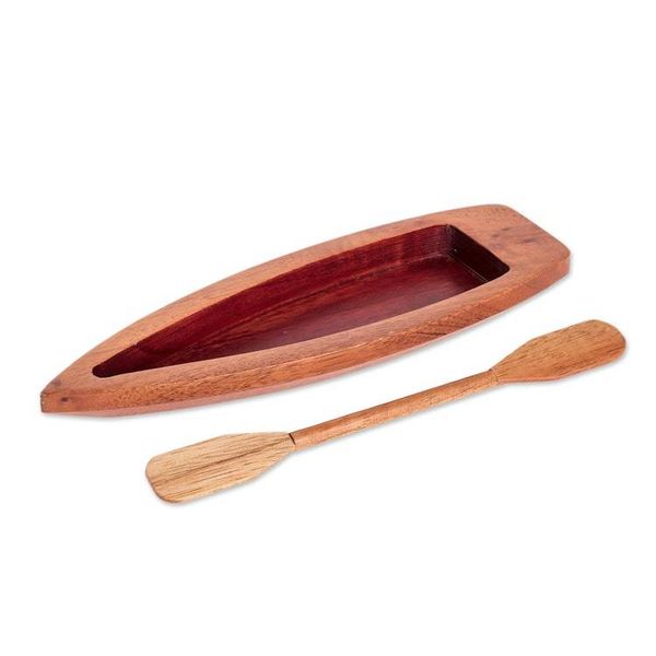 Alternate image for Hand-Carved Canoe-Shaped Cedarwood Catchall in Red These Lovely Rivers