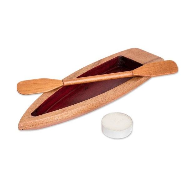 Alternate image for Hand-Carved Canoe-Shaped Cedarwood Catchall in Red These Lovely Rivers
